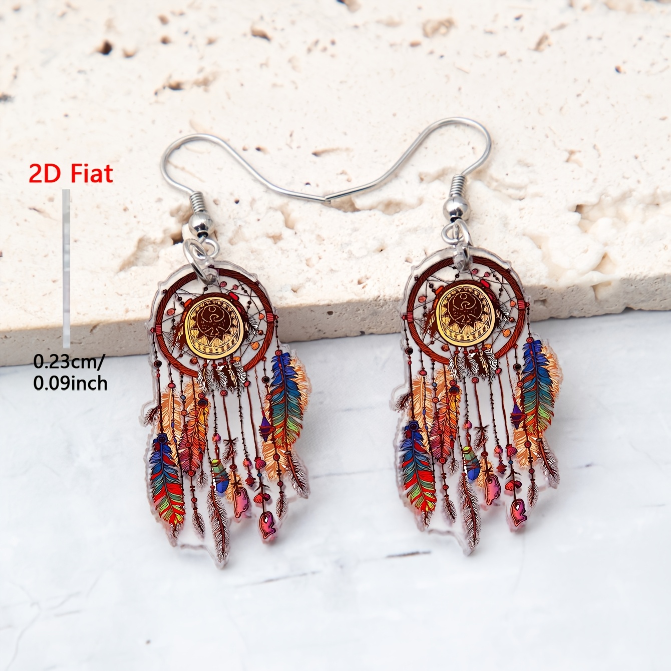 2D Flat Vintage Cartoon Feather Acrylic Pendant Earrings